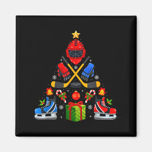 Ice Hockey Christmas Tree Lights Red Santa Hat Xma Magnet