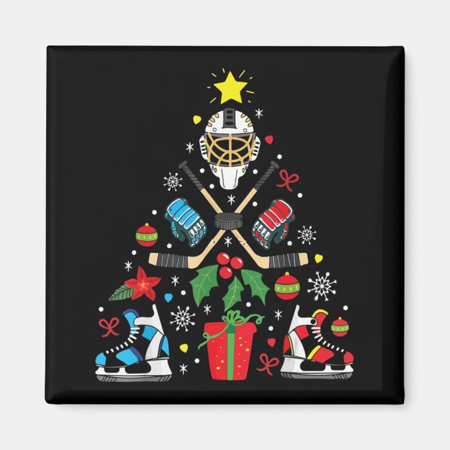 Ice Hockey Christmas Tree Ornaments Fun Xmas  Magnet (Front)