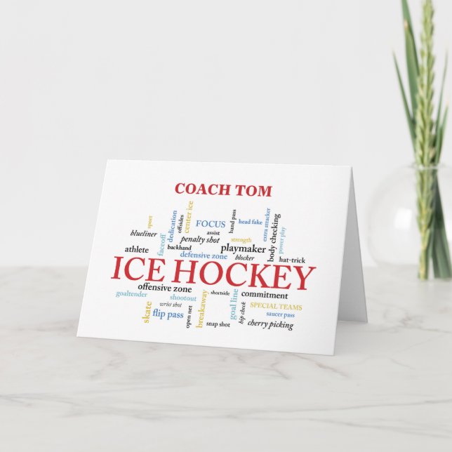 Ice Hockey Coach Custom Name Thank You in Words Card (Front)