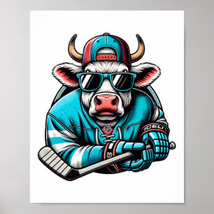Ice Hockey Cow With Shades Attitude Poster