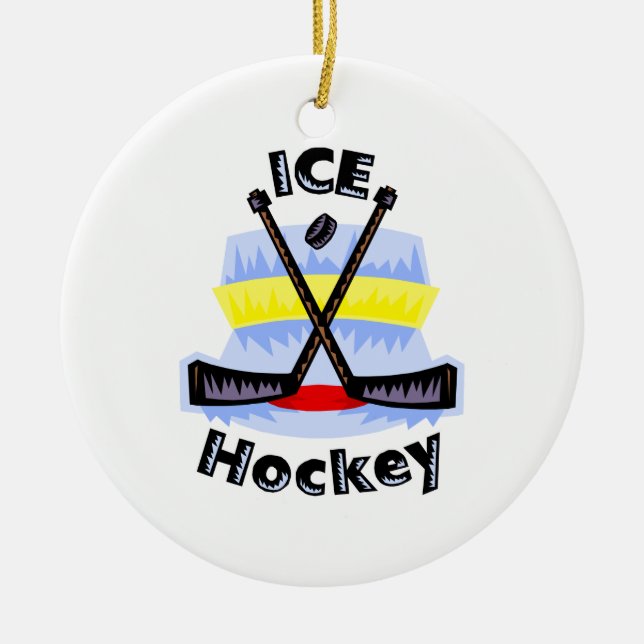 Ice Hockey Crossed Sticks Ceramic Tree Decoration (Front)