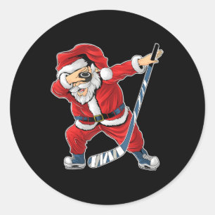 Ice Hockey Dabbing Santa Claus Hockey Player Chris Classic Round Sticker