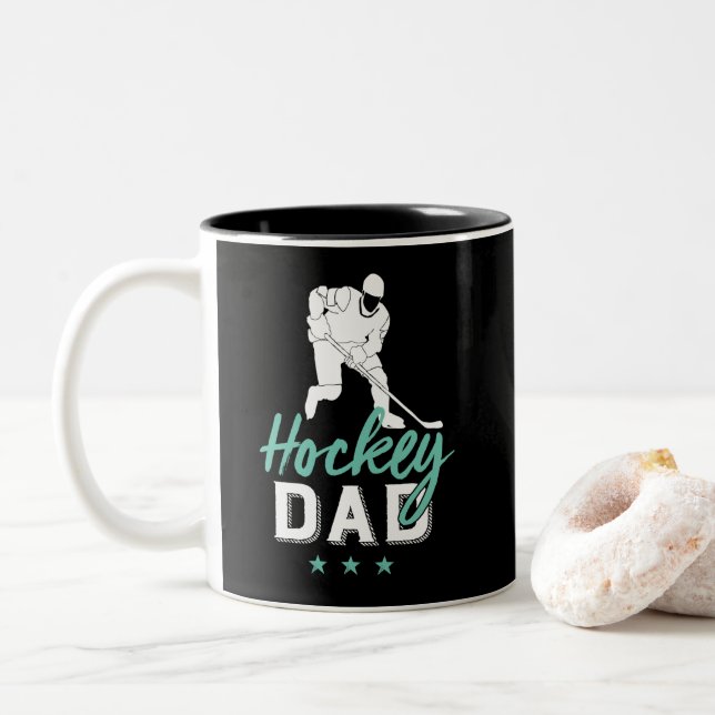 Ice Hockey Dad Proud Father of Sports Player Son Two-Tone Coffee Mug (With Donut)
