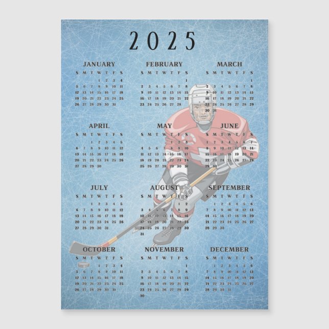 Ice Hockey Design 2025 Calendar Magnetic Card (Front)