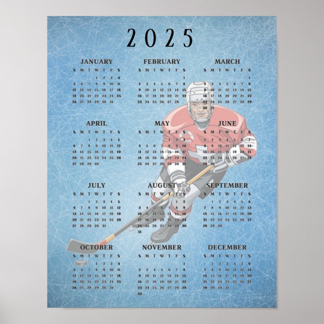 Ice Hockey Design 2025 Calendar Poster (Front)