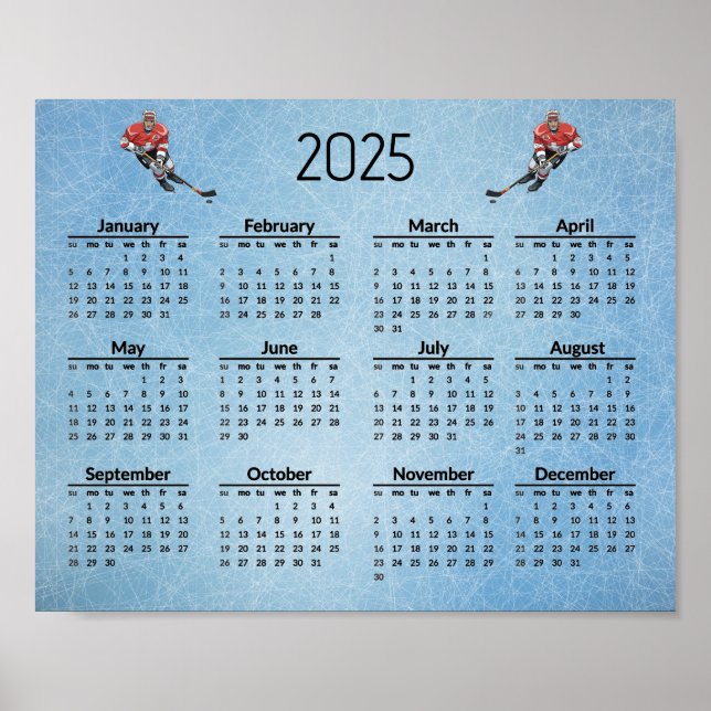 Ice Hockey Design 2025 Calendar Poster (Front)