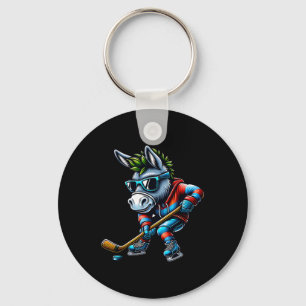 Ice Hockey Donkey Playing Cool Sports Key Ring