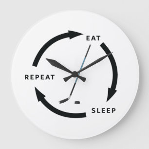Ice Hockey Eat Sleep Repeat Sports Fan Saying Large Clock