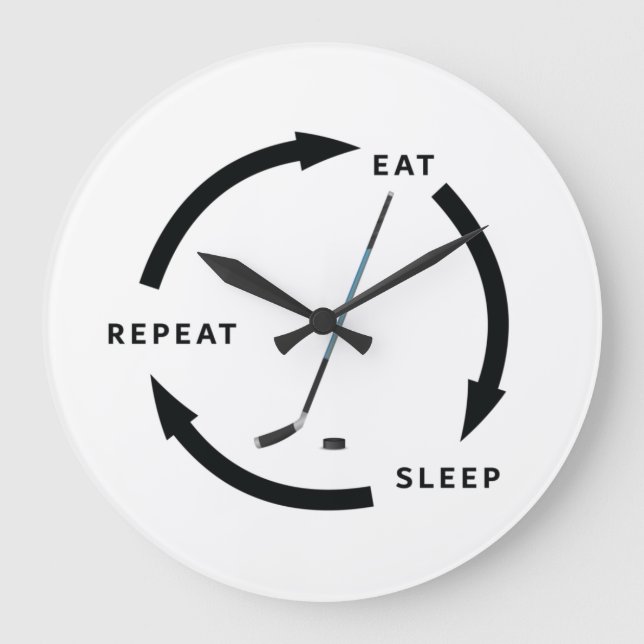 Ice Hockey Eat Sleep Repeat Sports Fan Saying Large Clock (Front)