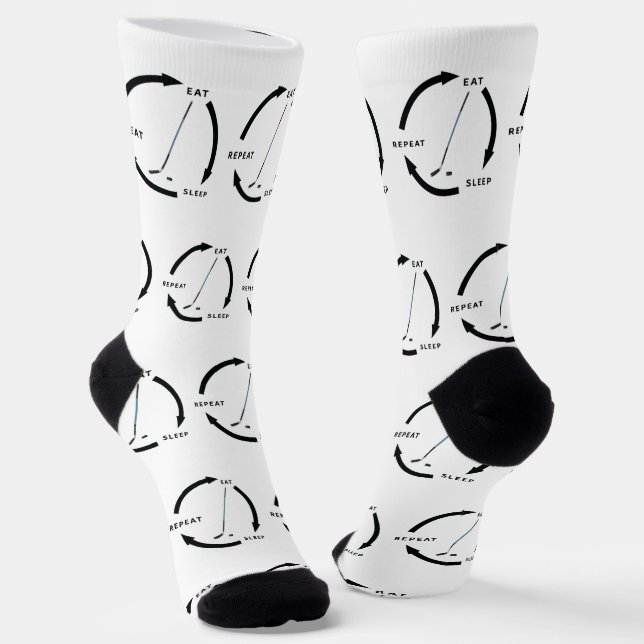 Ice Hockey Eat Sleep Repeat Sports Fan Saying Socks (Angled)