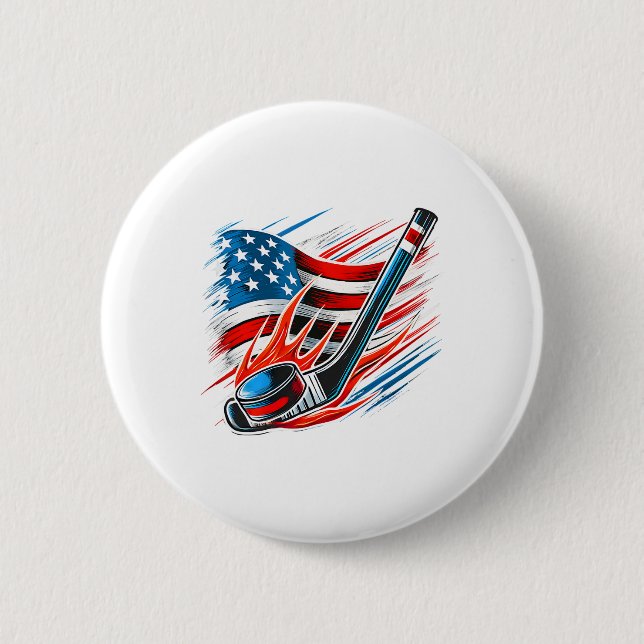 Ice Hockey Fan Players Patriotic 4th Of July Ameri 6 Cm Round Badge (Front)