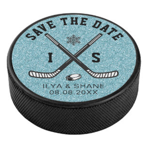 Ice Hockey Fan Wedding Save the Date Perfect Match Puck