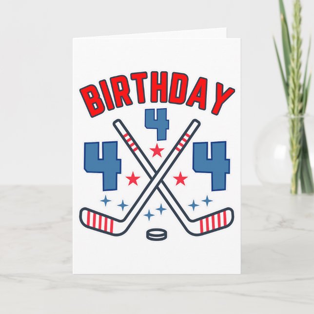 Ice Hockey Four Birthday Boy 4th Party Boys Age 4  Card (Front)