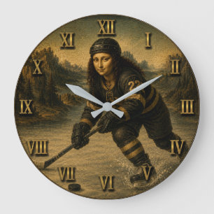 Ice Hockey Funny Mona Lisa Hockey Player Gift Large Clock