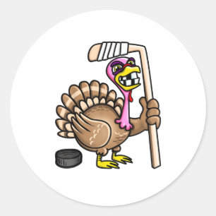 Ice Hockey Funny Thanksgiving Turkey fall session Classic Round Sticker