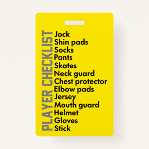 Ice Hockey Gear Checklist ID Badge