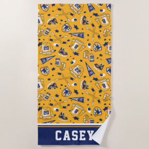 Ice Hockey Gear Yellow Navy White Outline Print Beach Towel