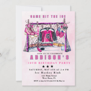 Ice Hockey Girl Birthday   Invitation