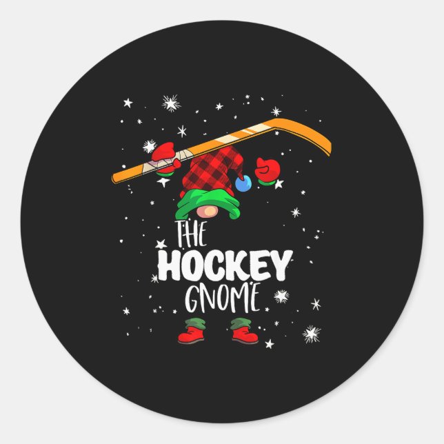 Ice Hockey Gnome Red Buffalo Plaid Matching Family Classic Round Sticker (Front)