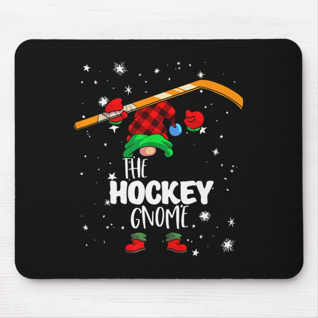 Ice Hockey Gnome Red Buffalo Plaid Matching Family Mouse Mat (Front)