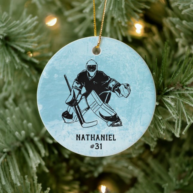 Ice Hockey Goal Keeper Monogram  Ceramic Tree Decoration (Tree)