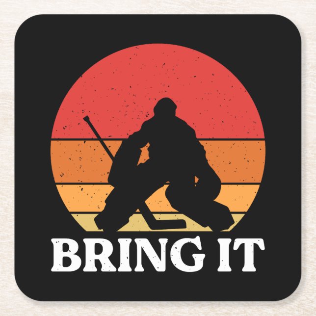 Ice Hockey Goalie Bring It Square Paper Coaster (Front)