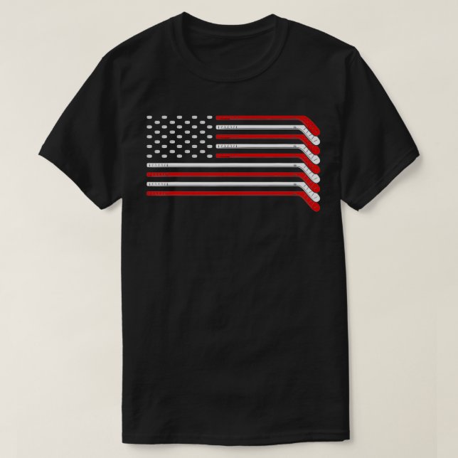 Ice Hockey Goalie Gift USA Flag Hockey Stick Ice H T-Shirt (Design Front)