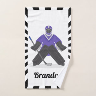 Ice Hockey Goalie Goalkeeper Player Purple Kids Hand Towel