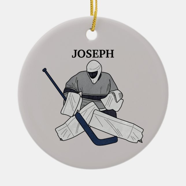 Ice Hockey Goalie Illustrated Ceramic Ornament (Front)
