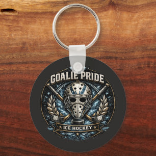 Ice Hockey Goalie Mask Vintage Sports Puck Design Key Ring