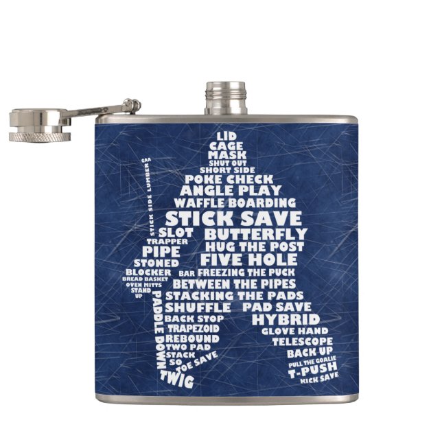 Ice Hockey Goalie Typography Hip Flask (Opened)
