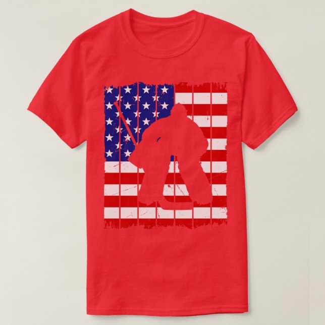 Ice Hockey Goalie USA Flag Goalkeeper Ice Hockey T-Shirt (Design Front)