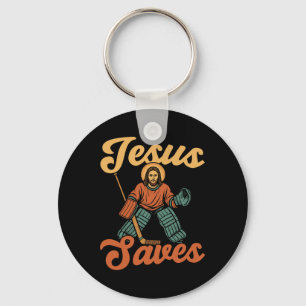Ice Hockey Goalie Vintage Goalkeeper Jesus Jesus S Key Ring