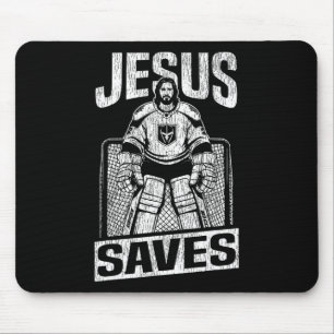 Ice Hockey Goalie Vintage Goalkeeper Jesus Jesus S Mouse Mat