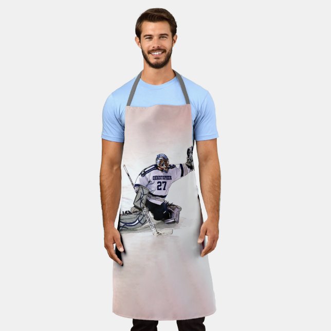 Ice Hockey Goalkeeper With Your Name Drawing Apron (Worn)