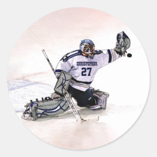 Ice Hockey Goalkeeper With Your Name Drawing Classic Round Sticker