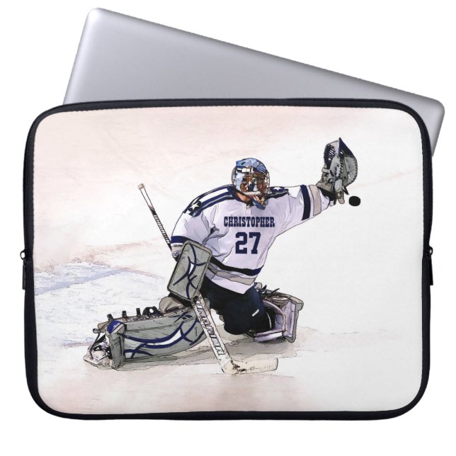 Ice Hockey Goalkeeper With Your Name Drawing Laptop Sleeve (Front)
