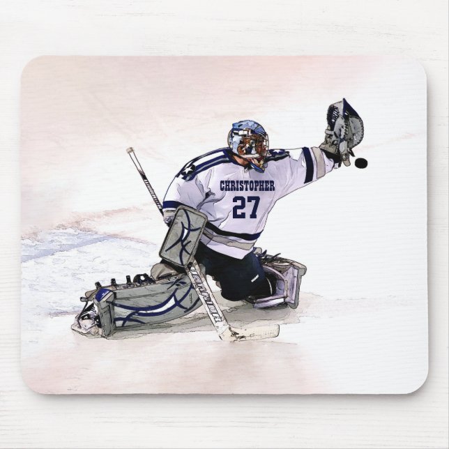 Ice Hockey Goalkeeper With Your Name Drawing Mouse Mat (Front)