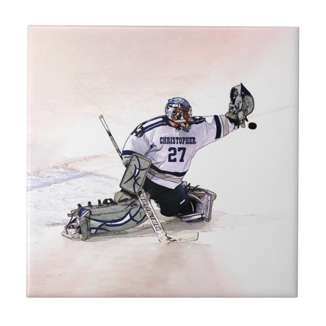 Ice Hockey Goalkeeper With Your Name Drawing Tile (Front)
