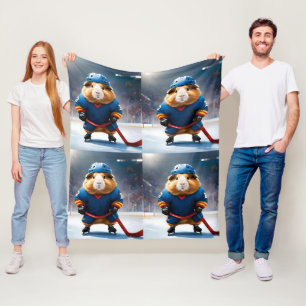 Ice Hockey Guinea Pig, Fleece Blanket