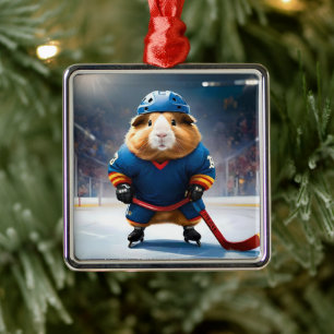 Ice Hockey Guinea Pig, Metal Tree Decoration