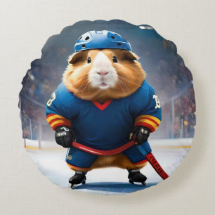 Ice Hockey Guinea Pig, Round Cushion