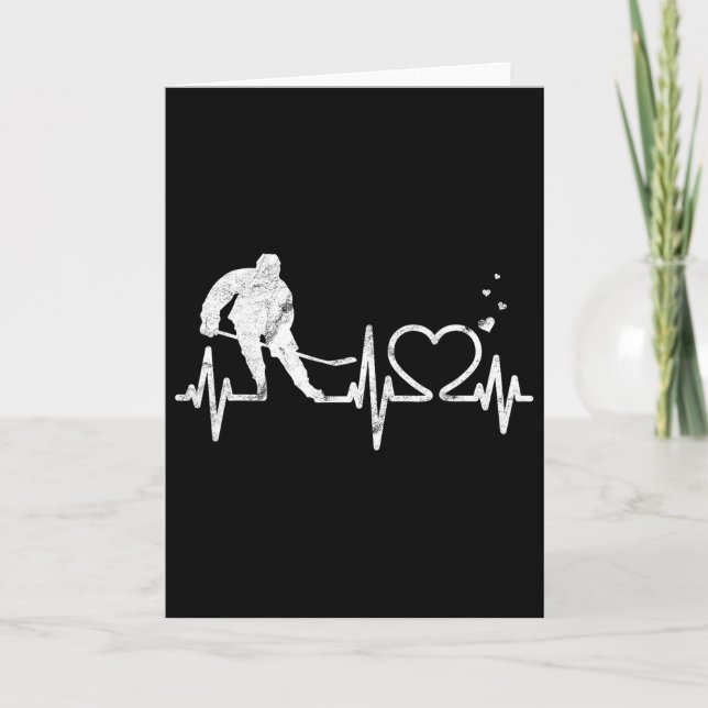Ice Hockey Heart Valentines Heartbeat Boys Girl Go Card (Front)