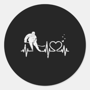 Ice Hockey Heart Valentines Heartbeat Boys Girl Go Classic Round Sticker