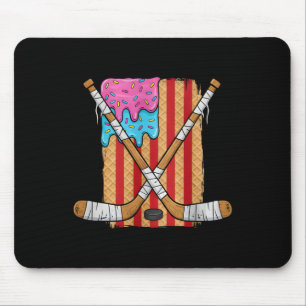 Ice Hockey Ice Cream Drip Boys American Flag Youth Mouse Mat