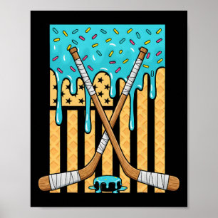 Ice Hockey Ice Cream Drip Boys American Flag Youth Poster