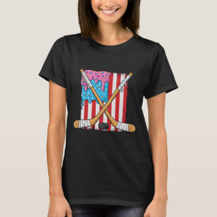 Ice Hockey Ice Cream Drip Boys American Flag Youth T-Shirt