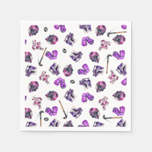 Ice Hockey Ice-Skating Girls Pink Purple Birthday  Napkin