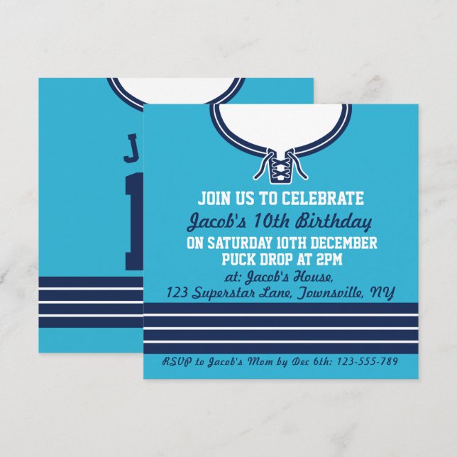 Ice Hockey Jersey Themed Party Invite Template (Front/Back)