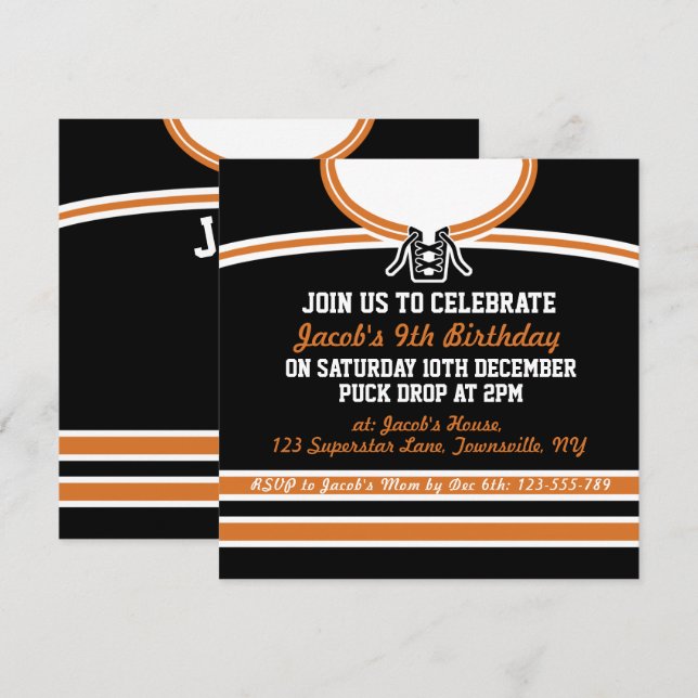 Ice Hockey Jersey Themed Party Invites Template (Front/Back)